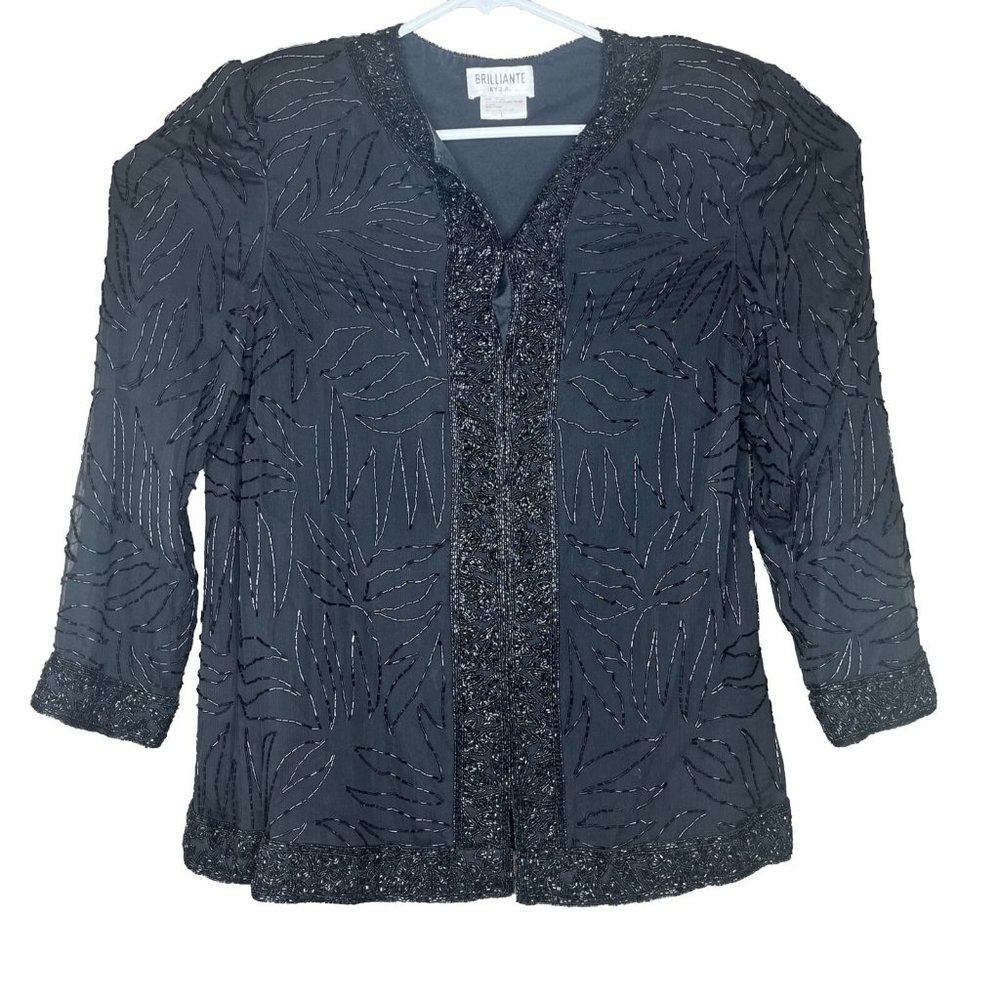 Brilliante By J.A. Silk Jacket Womens Size Large Black Beaded